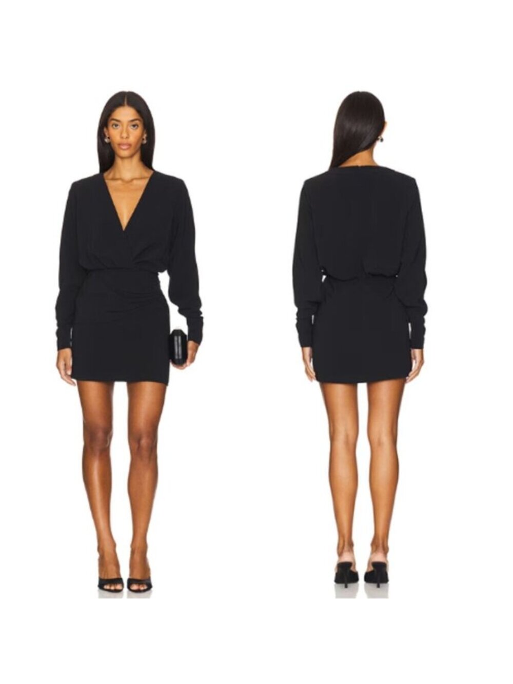 NWT Alexis Plunge Neckline Draped Waist Long Sleeve Morci Dress Black Size: XS